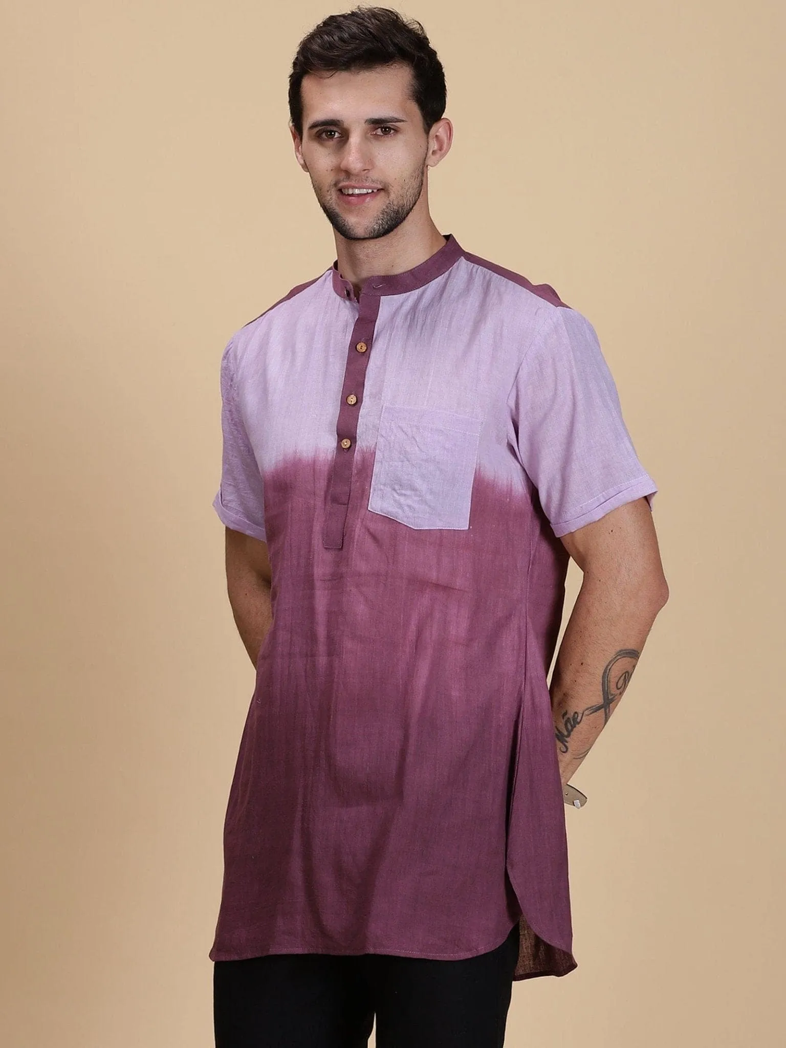 Mauve Tie Dye Men Shirt Kurta