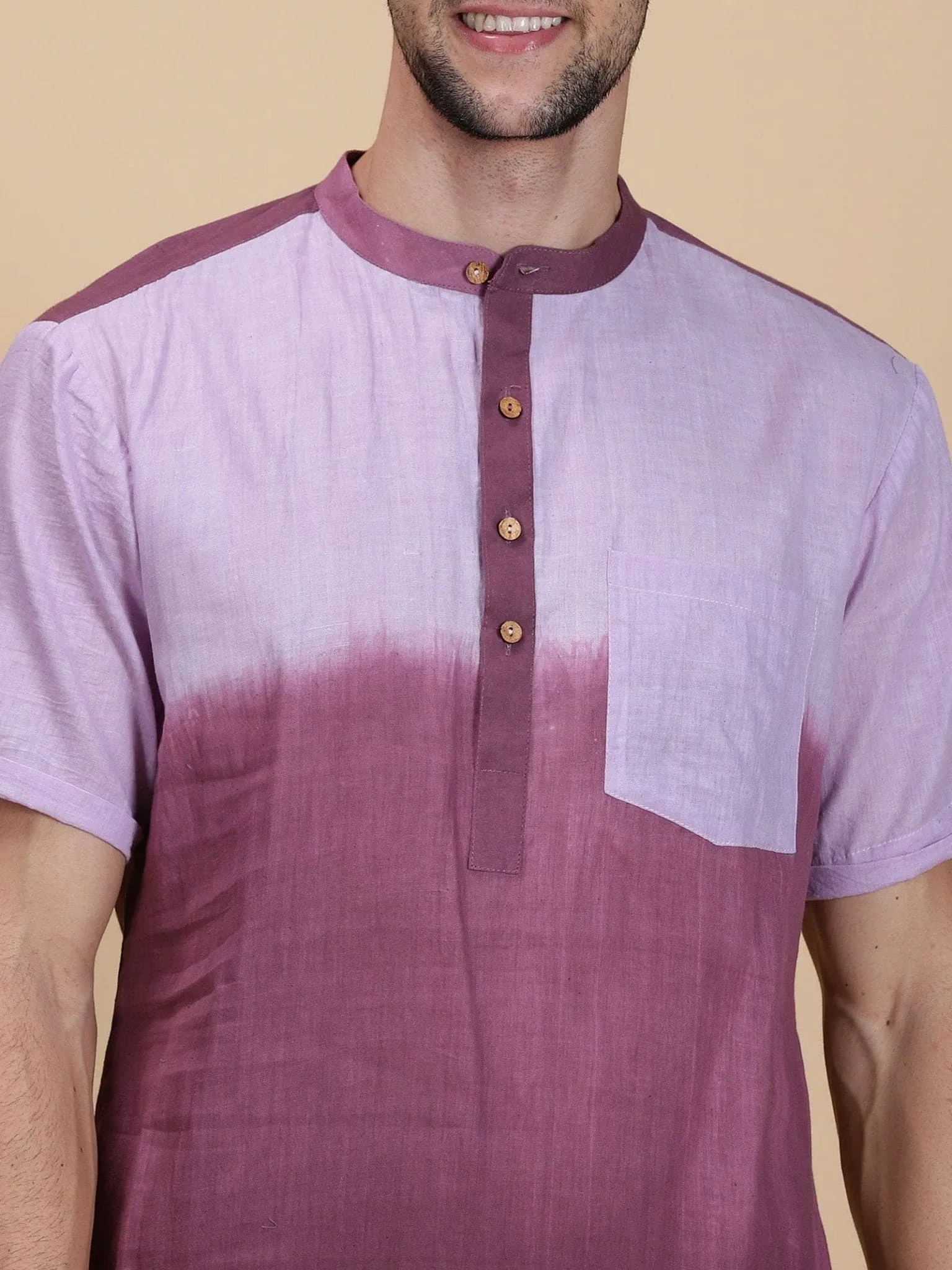 Mauve Tie Dye Men Shirt Kurta