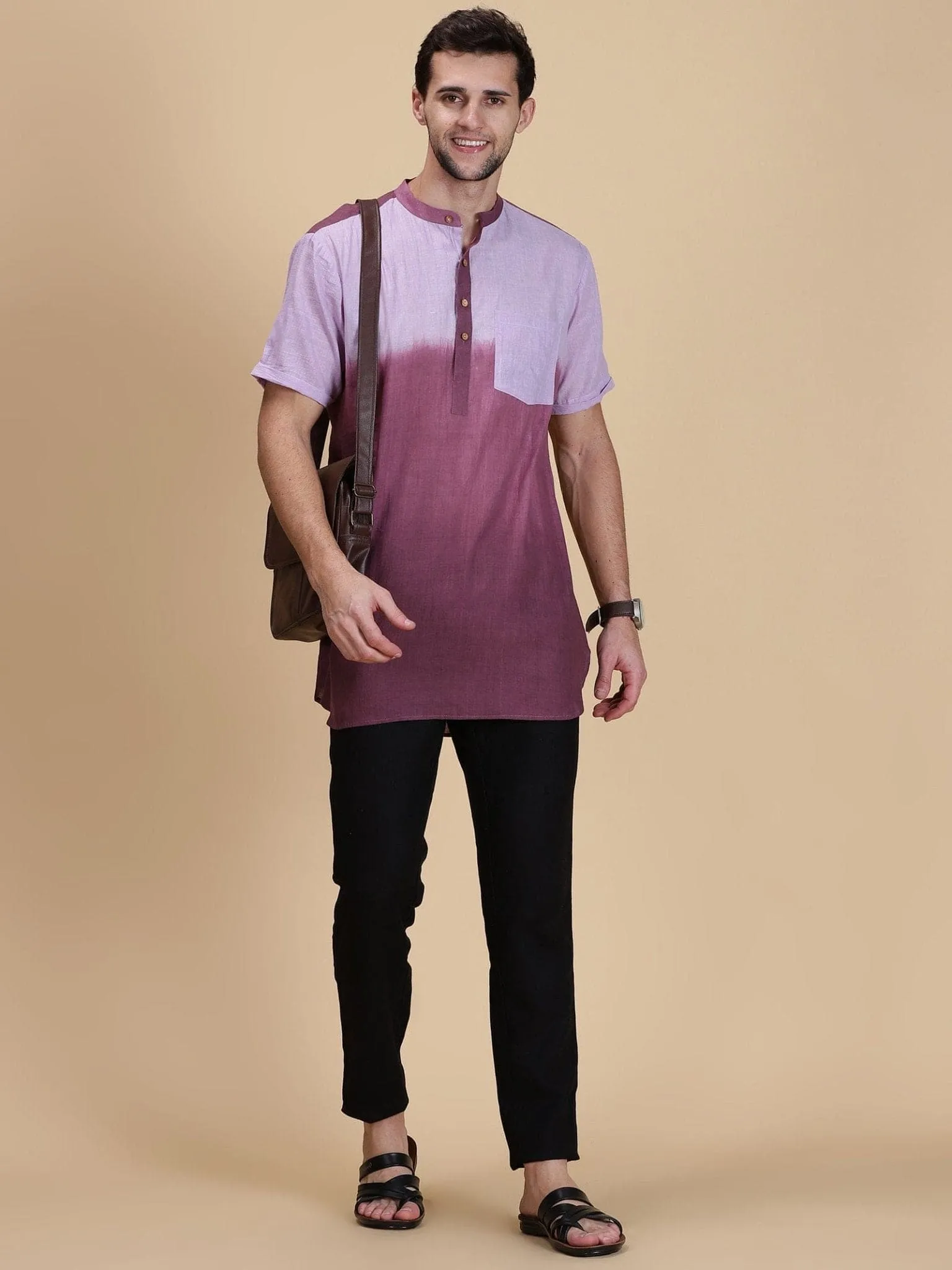 Mauve Tie Dye Men Shirt Kurta