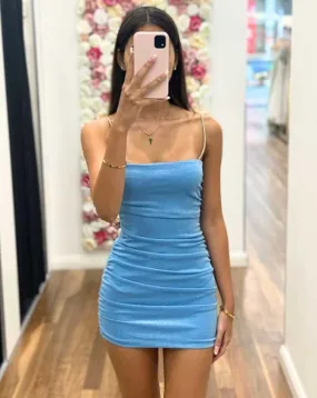 Maya Glitter Mini Dress - Light Blue