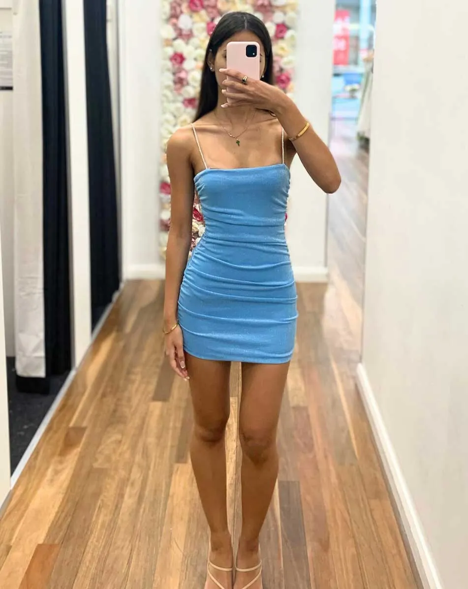 Maya Glitter Mini Dress - Light Blue