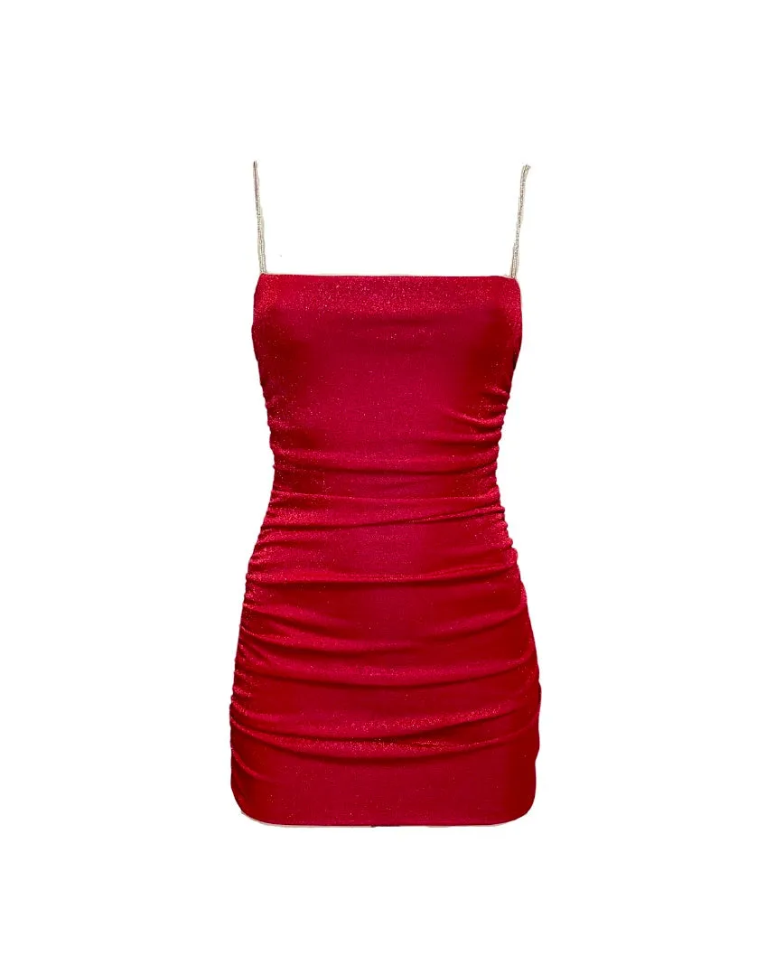 Maya Glitter Mini Dress - Red