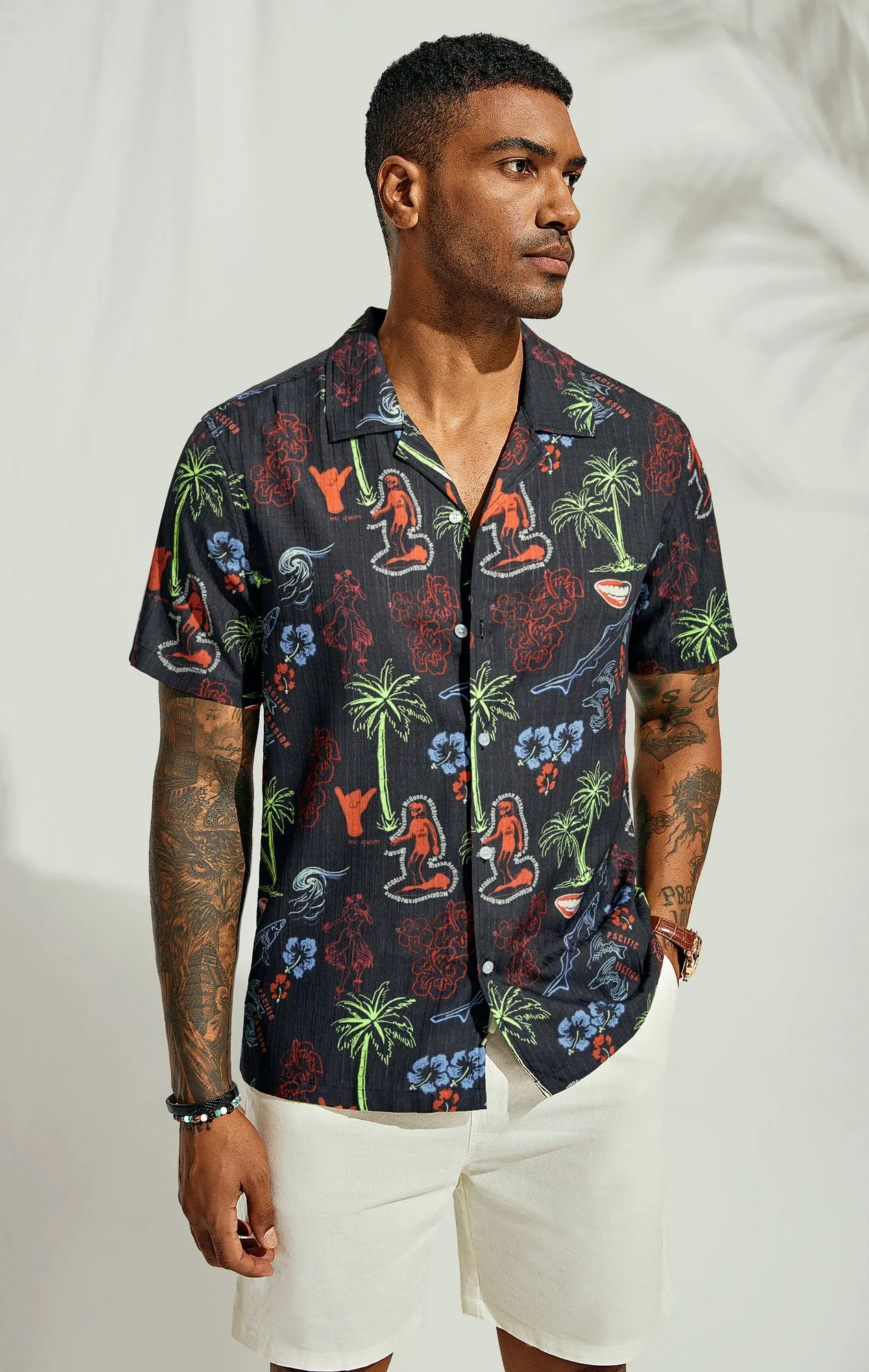 Mens Hawaiian Shirts Short Sleeve Casual Button Down Tropical Beach Shirt