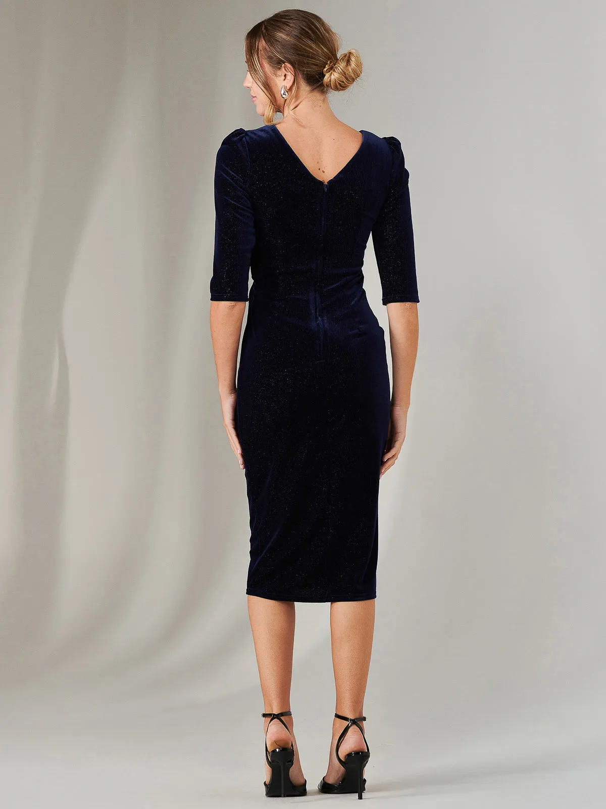 Metallic Spot Velvet Midi Dress, Navy