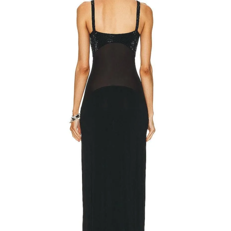 Mistie Black Crystal Embellishment Suspender Maxi Dress