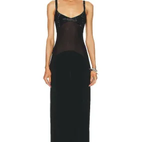 Mistie Black Crystal Embellishment Suspender Maxi Dress