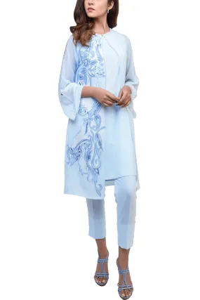 Natasha Kamal -  Bray Chiffon Jacket & Georgette Tunic With Lining & Raw Silk Trousers