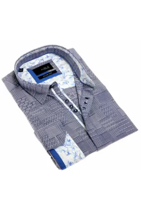 Navy Jacquard Button Down Shirt W/ Colorful Trim