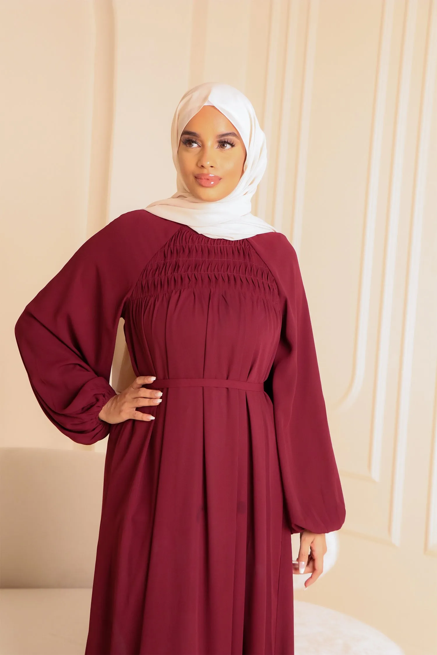 Nayma Pleat Chiffon Dress- Mahogany