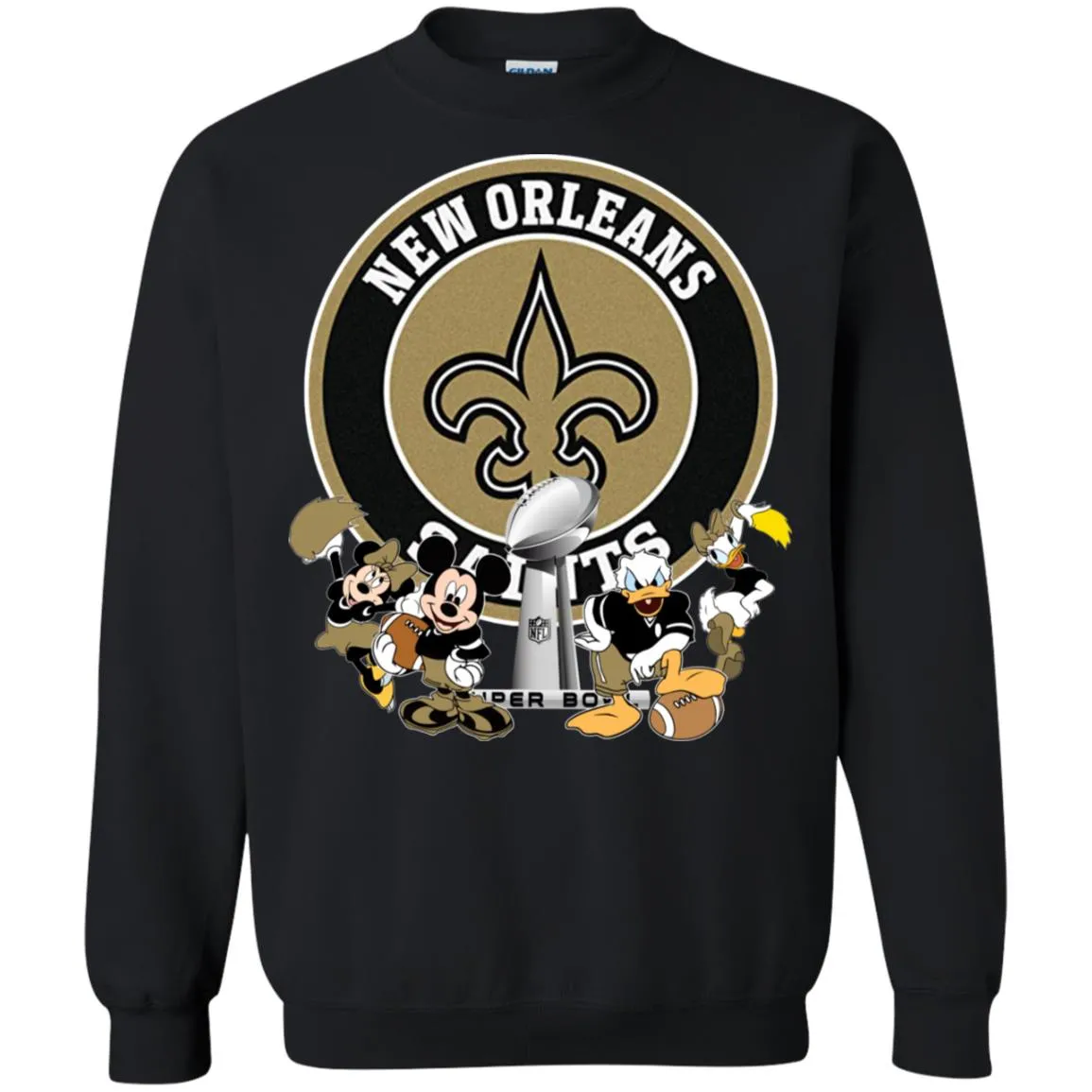 Nfl – New Orleans Saints Super Bowl 2019 Mickey Mouse Minnie Mouse Donald Duck Daisy Duck Football Crewneck Pullover Sweatshirt