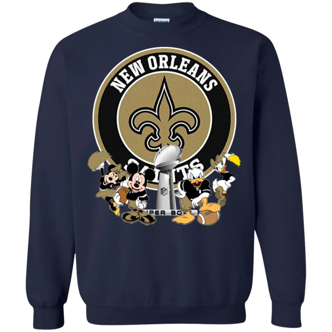 Nfl – New Orleans Saints Super Bowl 2019 Mickey Mouse Minnie Mouse Donald Duck Daisy Duck Football Crewneck Pullover Sweatshirt