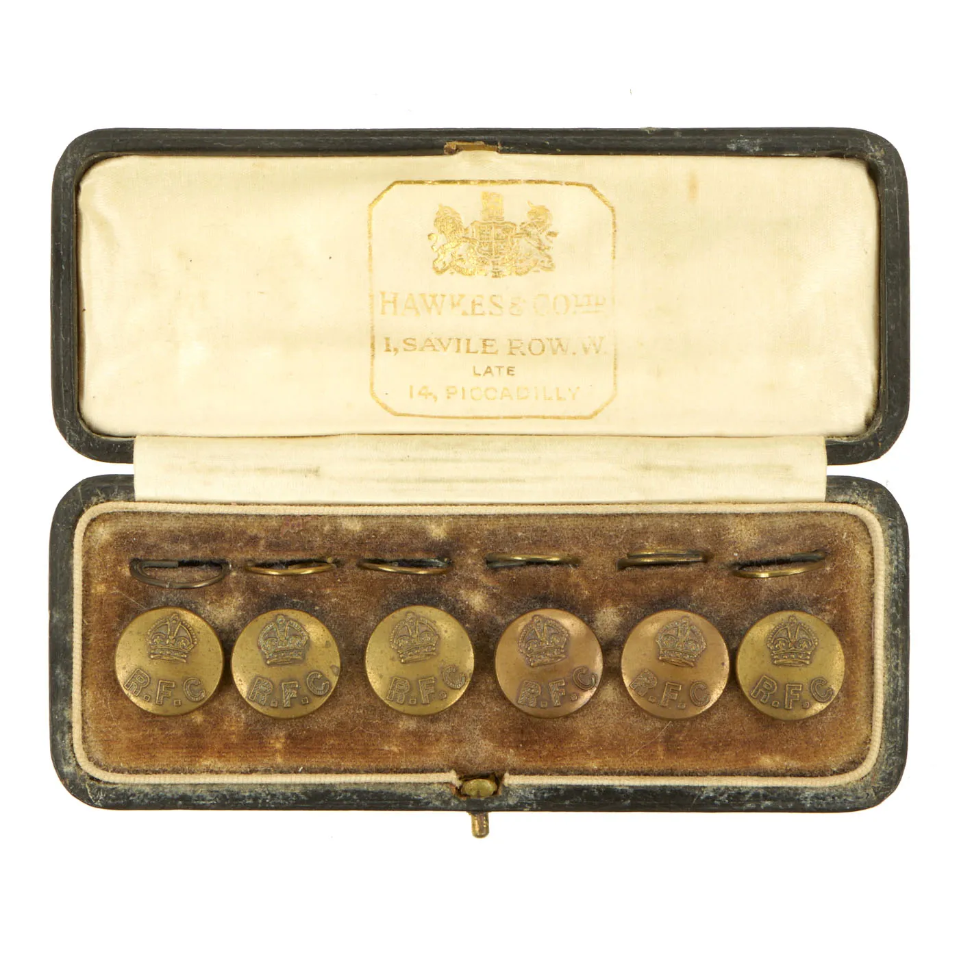 Original British WWI Royal Flying Corps Officer’s Uniform Button Set With Case - Private Purchase - Hawkes & Co