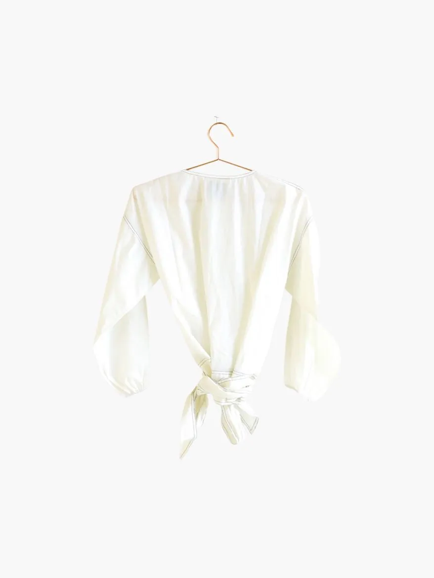 Paige Wrap Top, white poplin