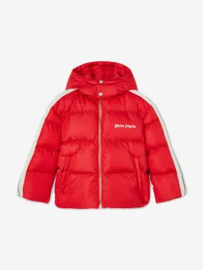 Palm Angels Kids Track Hooded Puffer Jacket in Red