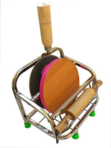 Parasnath Stainless Steel 4 in 1 Square Chakla Belan Stand with Tong Chimta Holder Made in India