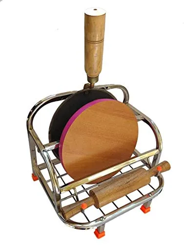 Parasnath Stainless Steel 4 in 1 Square Chakla Belan Stand with Tong Chimta Holder Made in India