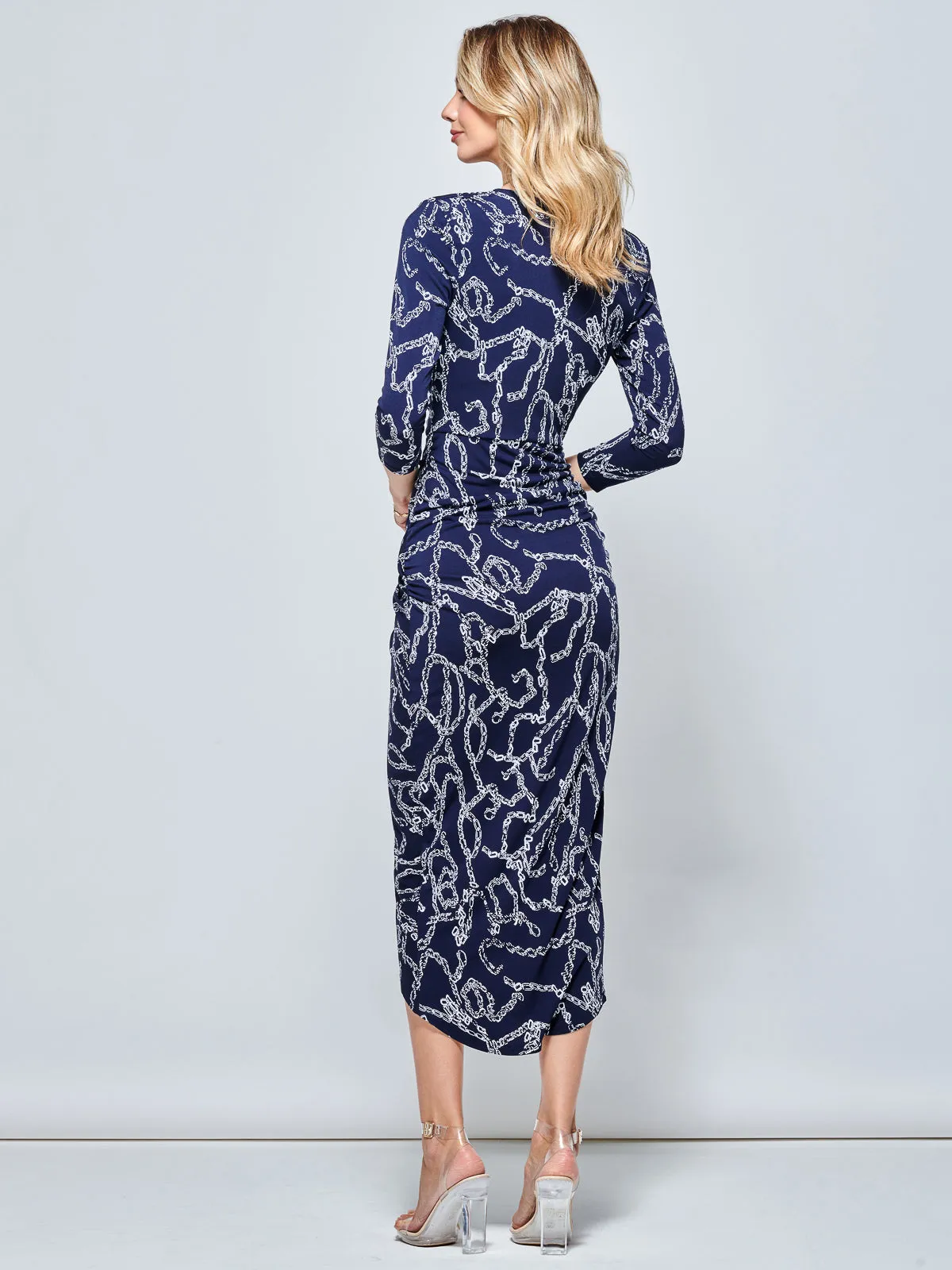 Print Wrap Front Bodycon Maxi Dress, Navy Multi