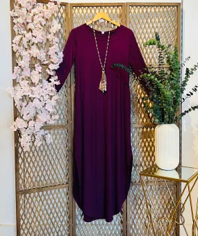 Purple 3/4 Sleeve Maxi Dress