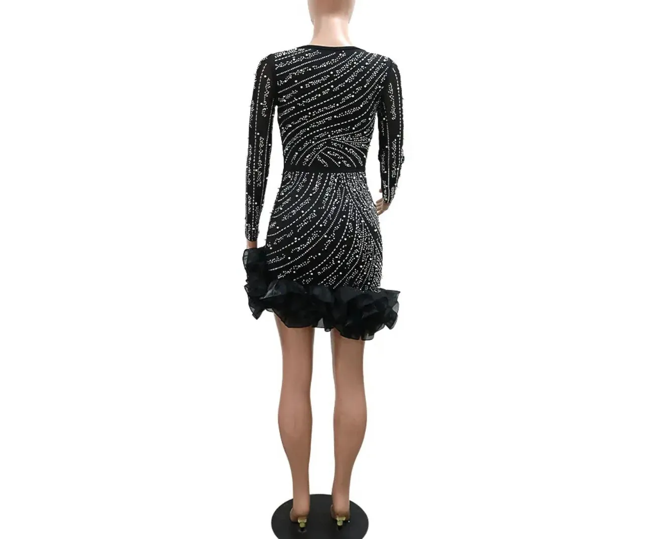 Quinn Long Sleeve Sequined Ruffle Hem Mini Dress