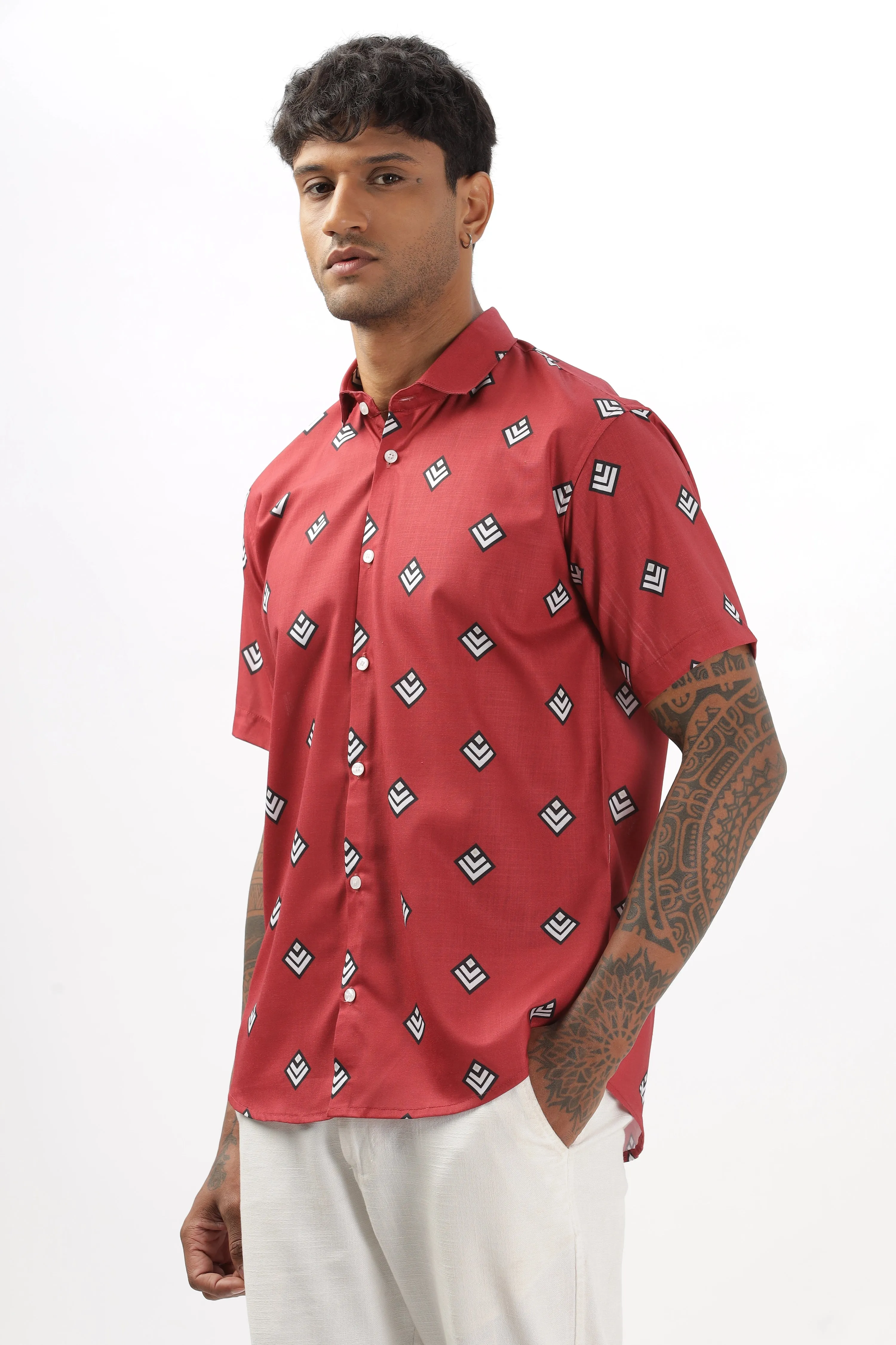 Red abstract printed shirt