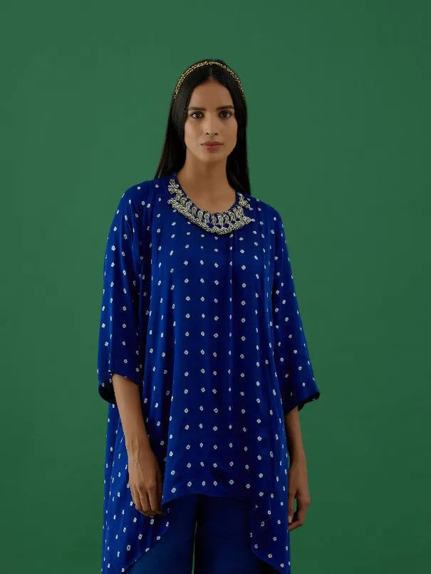 Royal Blue Ghungroo Embellished Bandhani Modal Satin Tunic