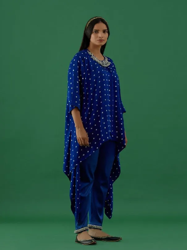 Royal Blue Ghungroo Embellished Bandhani Modal Satin Tunic