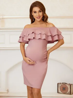 Ruffle Off-Shoulder Bodycon Maternity Dress