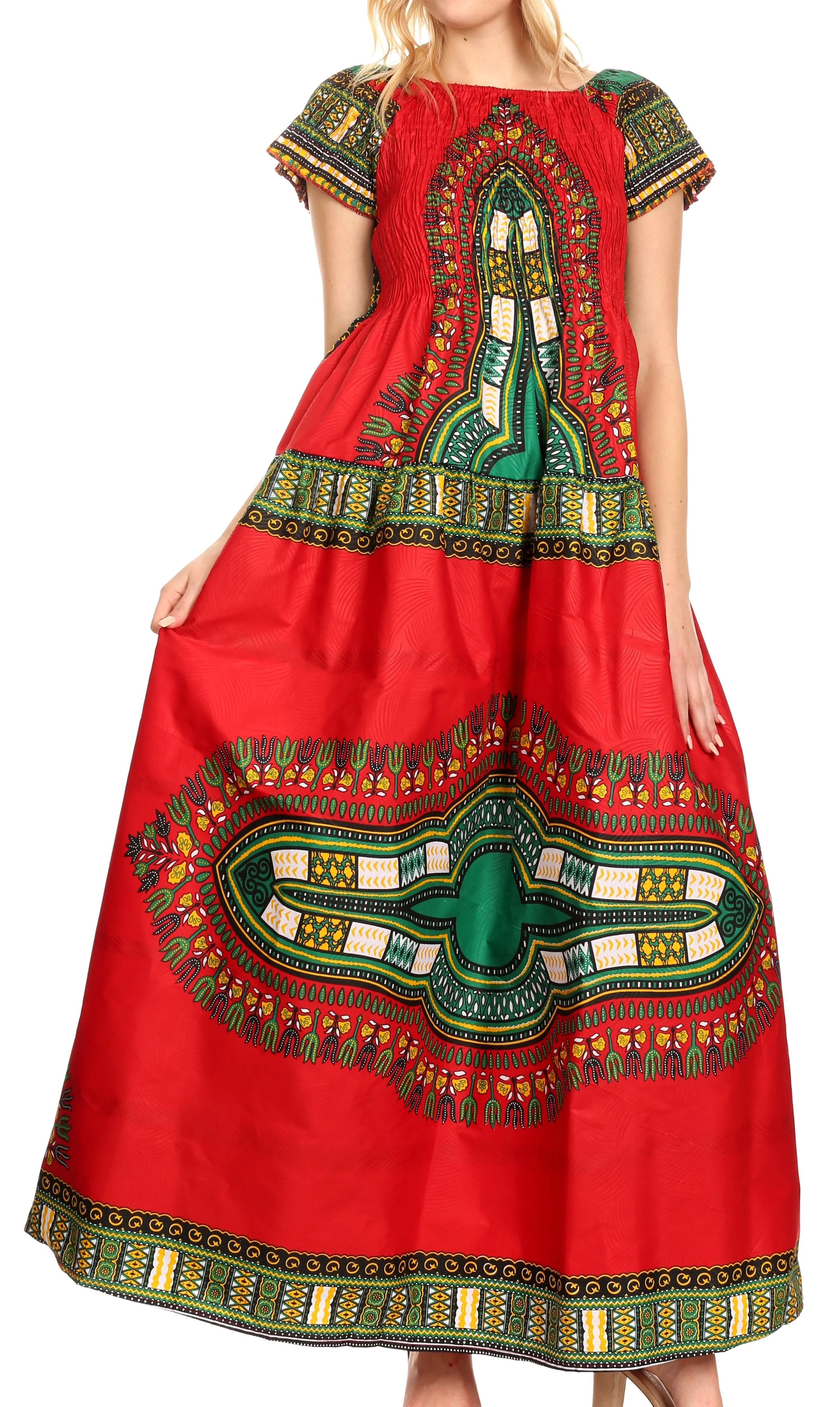 Sakkas Nataly Women's Maxi Off Shoulder Smock Dress African Dashiki Short Sleeve