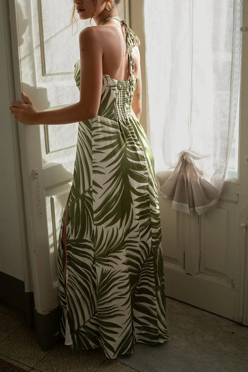 Salvador Green Palm Maxi Dress