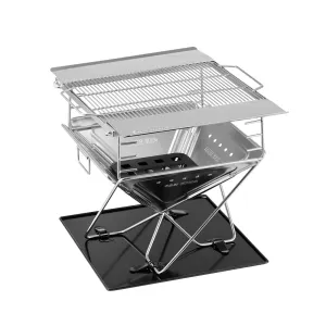 San Hima Portable Fire Pit Large Size Folding Stainless Steel BBQ Grill Outdoor