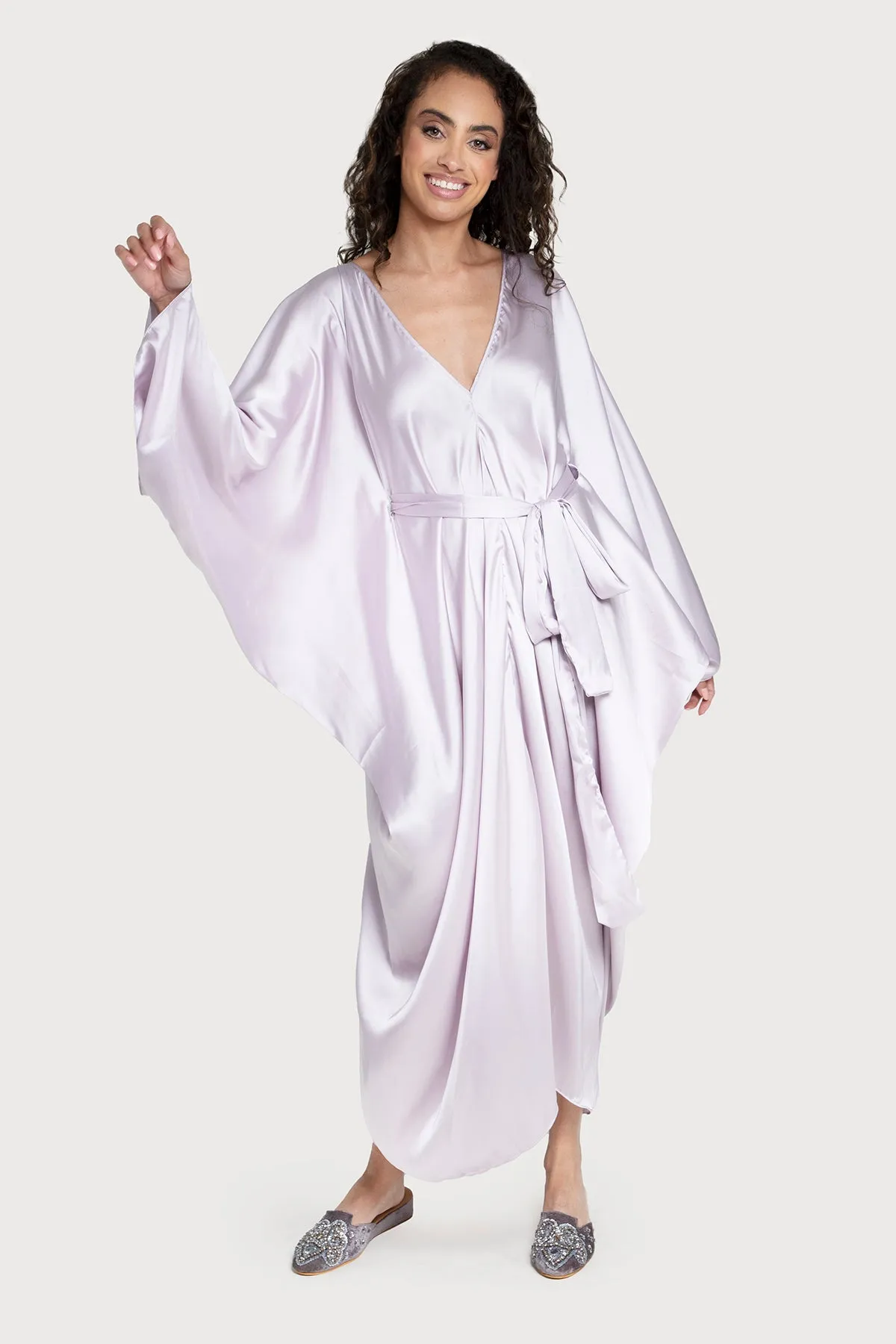 Satin Kaftan Tie-Front Maxi