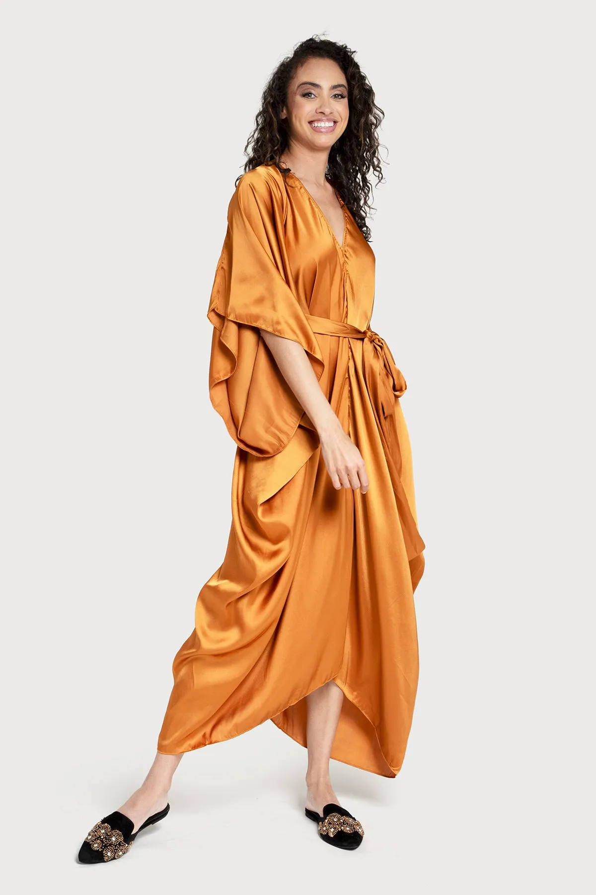 Satin Kaftan Tie-Front Maxi