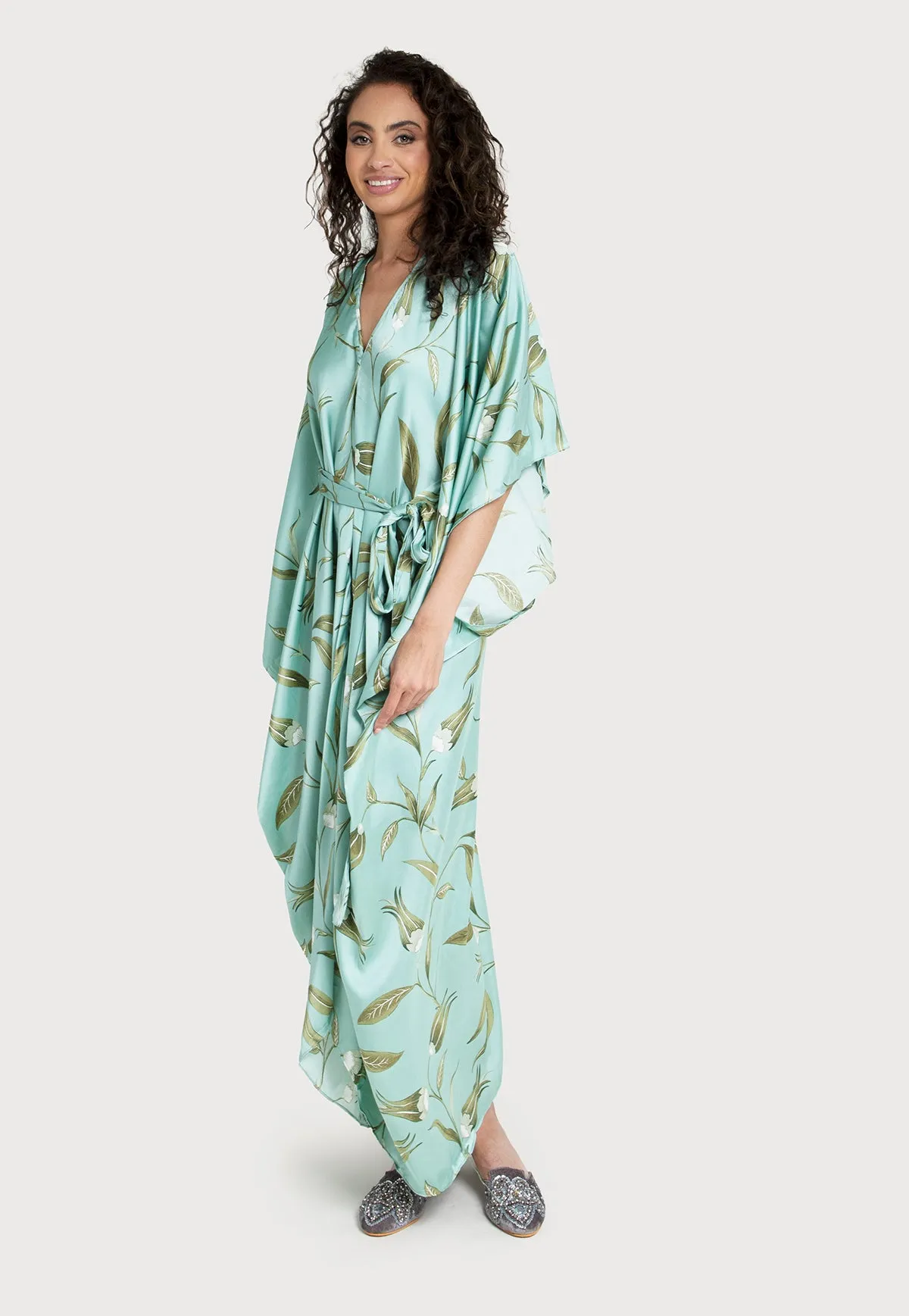 Satin Kaftan Tie-Front Maxi