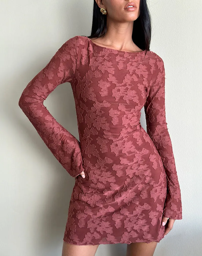 Sevila Dress in Maroon Burnout Mesh