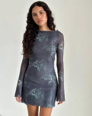 Sevila Long Sleeve Mini Dress in Faded Botanical Green