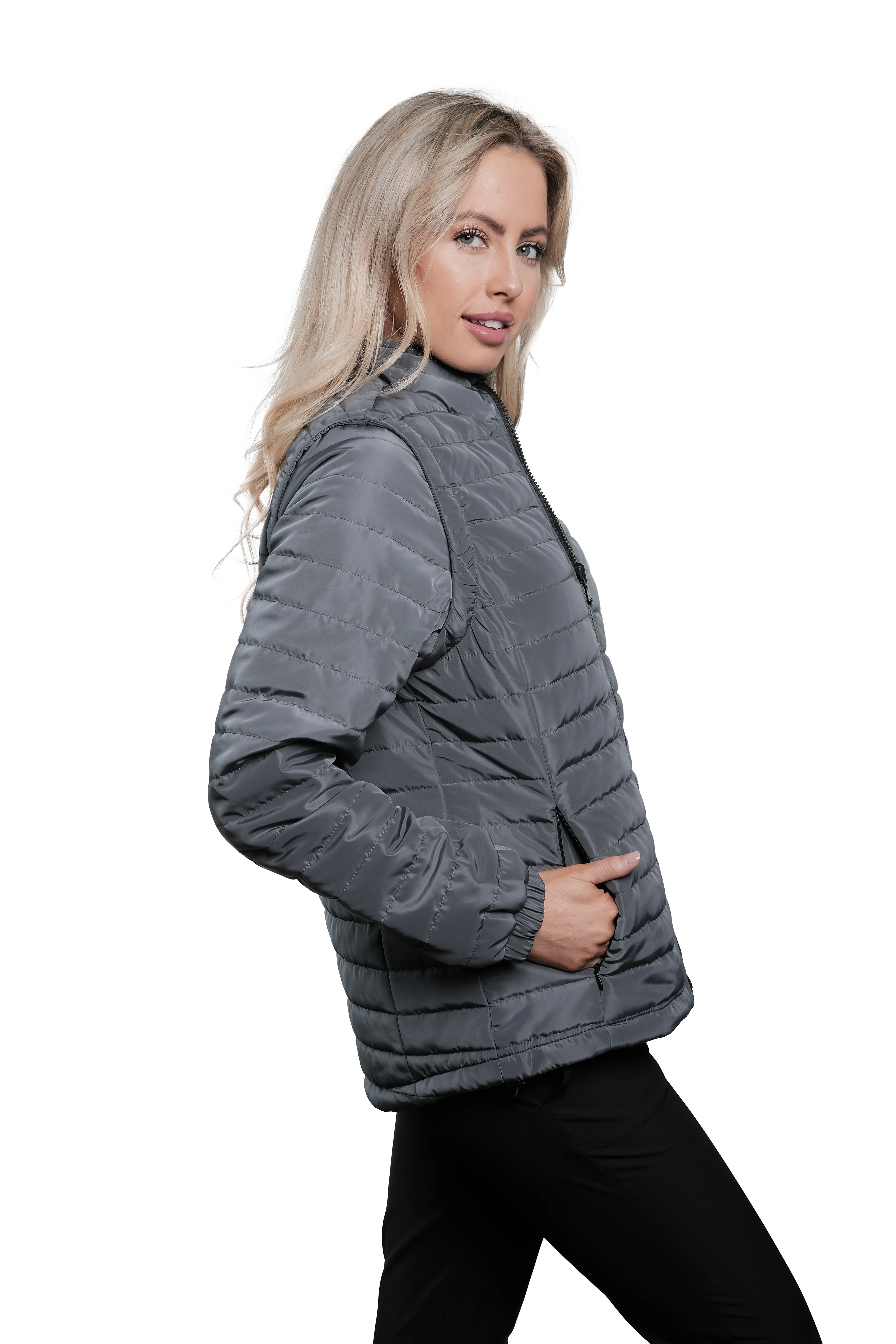 Sierra Grey Women's Puffer Jacket Removable Arms