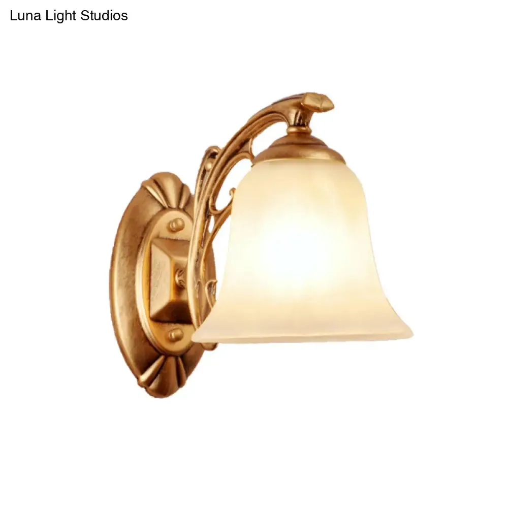 Traditional Gold Bell Wall Sconce with Frosted Glass Shade - 1-Light Metal Sconce Light for Living Room