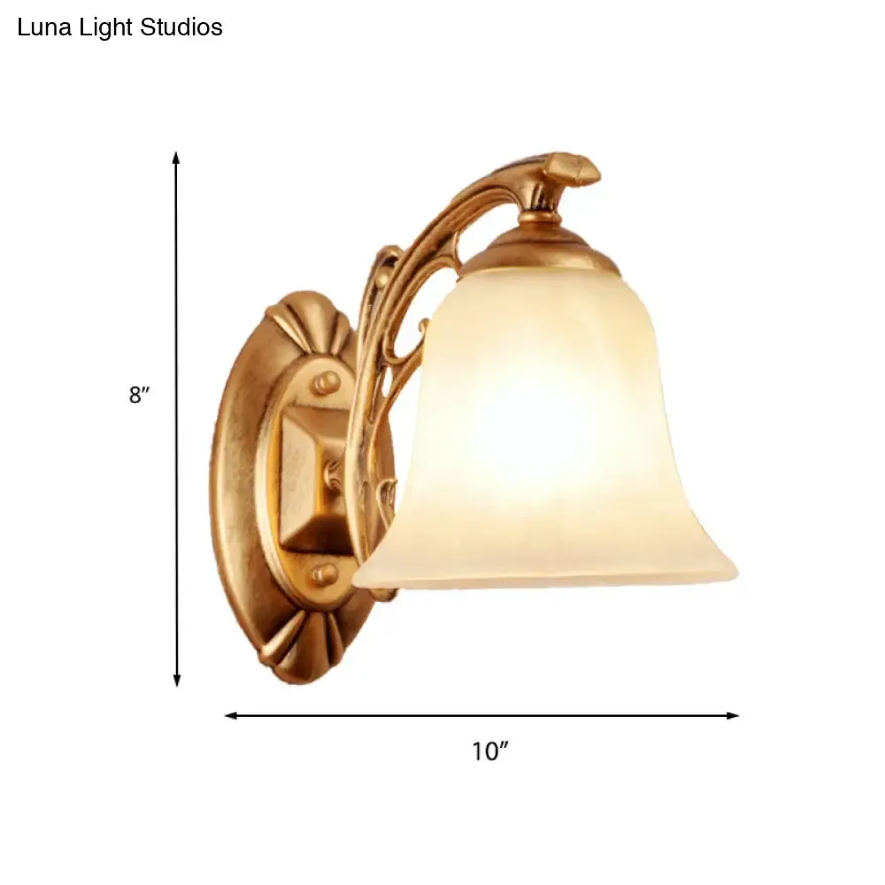 Traditional Gold Bell Wall Sconce with Frosted Glass Shade - 1-Light Metal Sconce Light for Living Room