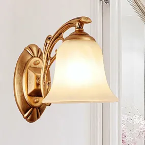 Traditional Gold Bell Wall Sconce with Frosted Glass Shade - 1-Light Metal Sconce Light for Living Room