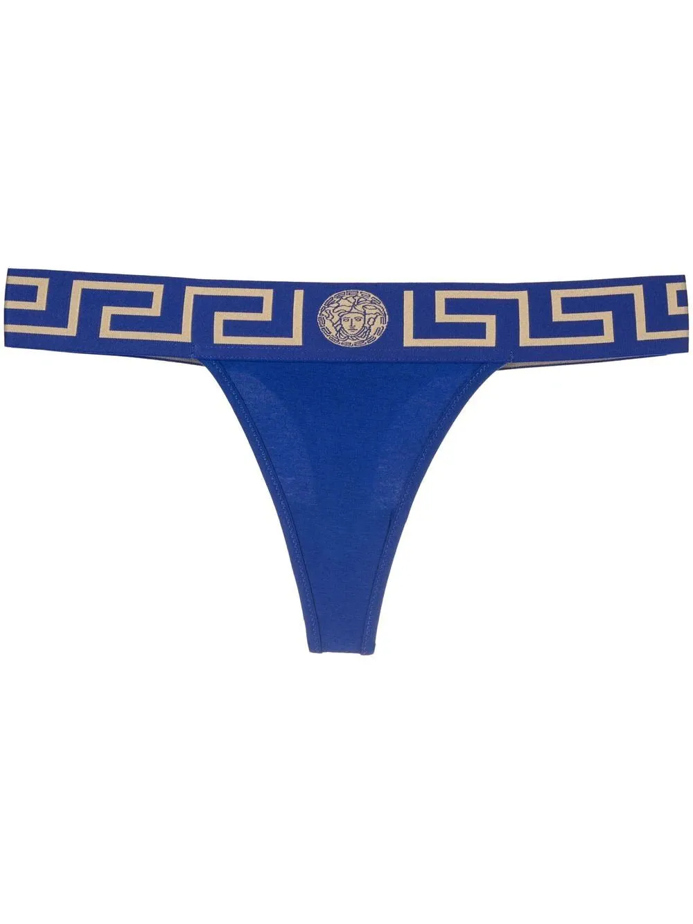 Versace Blue Greek Key Thong