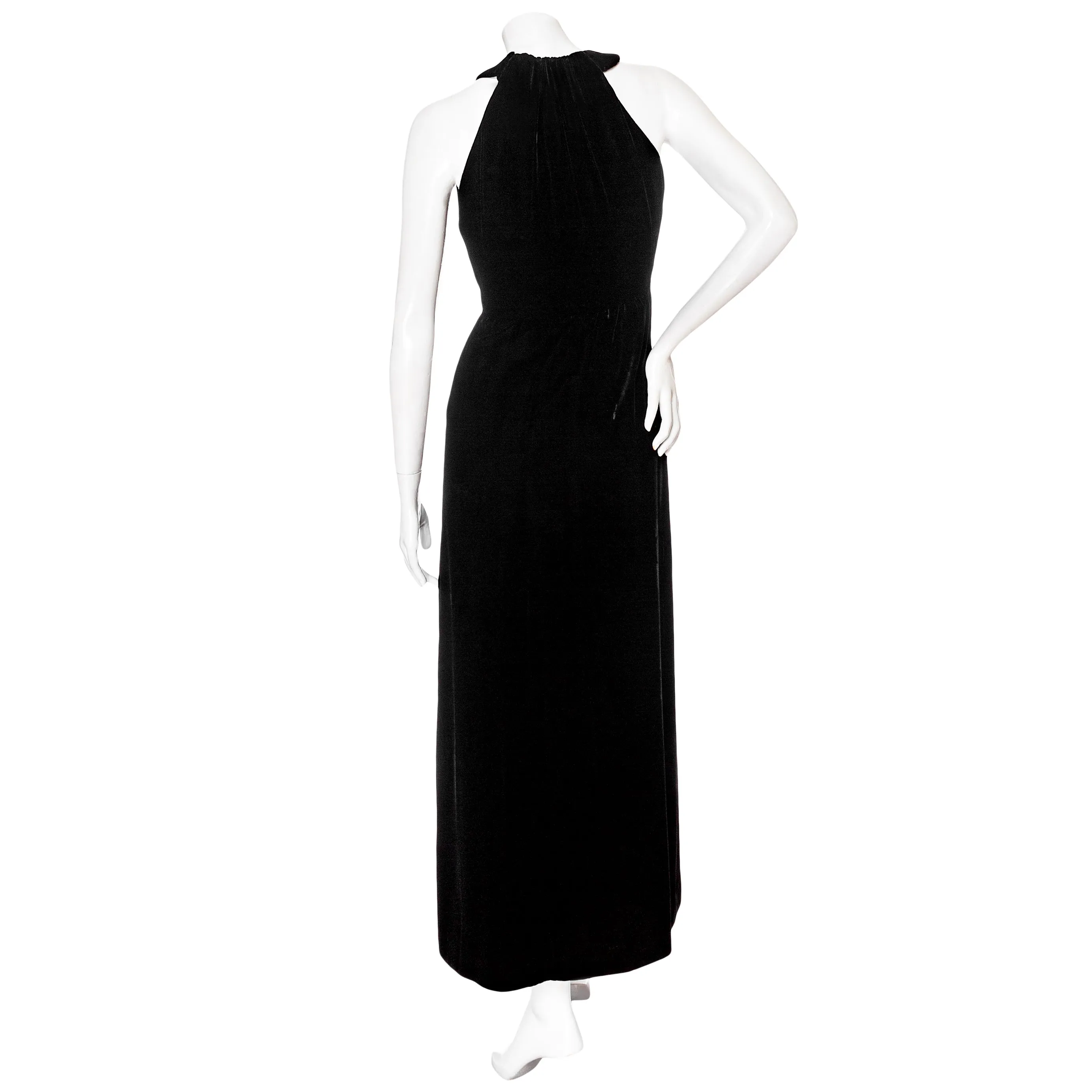 Vintage Haute Couture Black Velvet Halter Dress