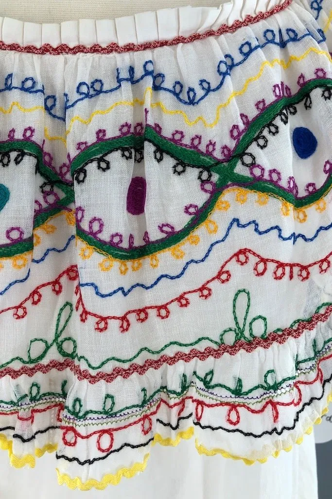 Vintage Rainbow Embroidered Cotton Tunic Blouse