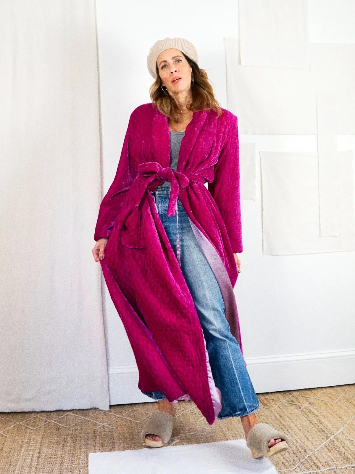 Vintage Velvet Magenta Quilted Robe