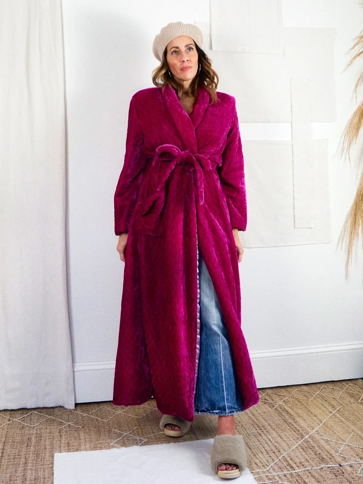 Vintage Velvet Magenta Quilted Robe