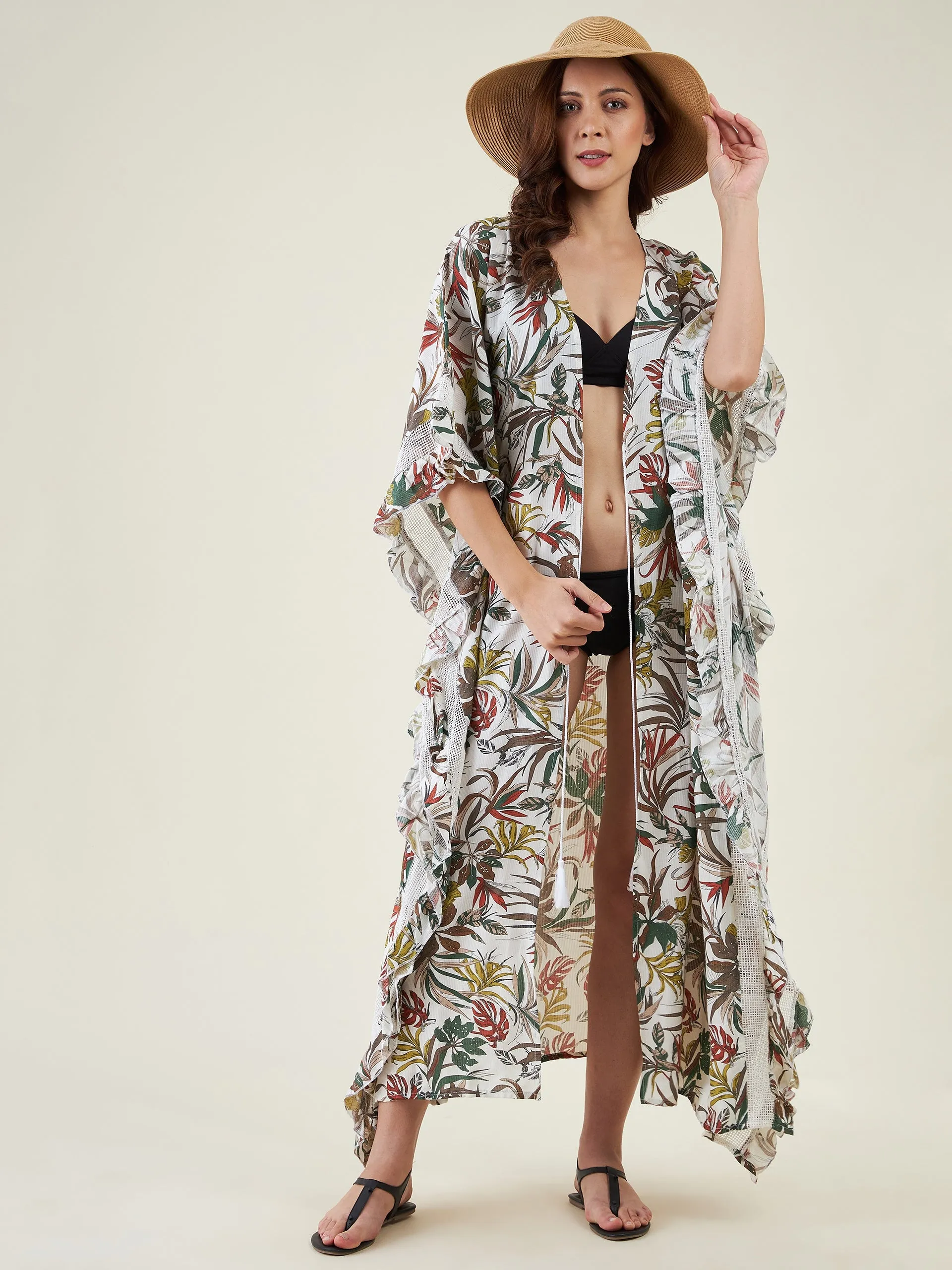 White Tropical Palm Print Resort Coverup (Final Sale)