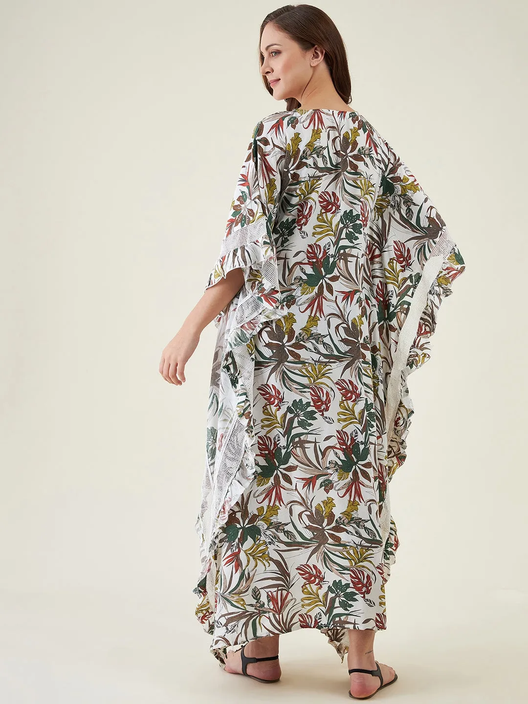 White Tropical Palm Print Resort Coverup (Final Sale)