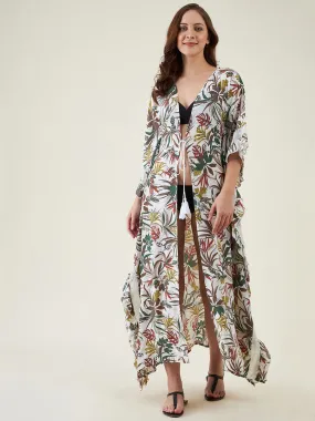 White Tropical Palm Print Resort Coverup (Final Sale)