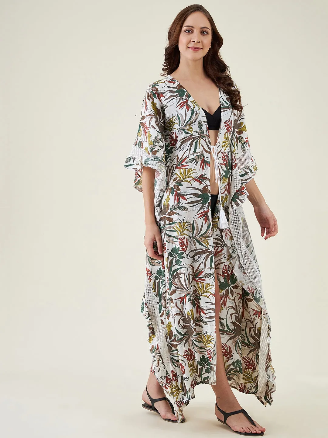 White Tropical Palm Print Resort Coverup (Final Sale)