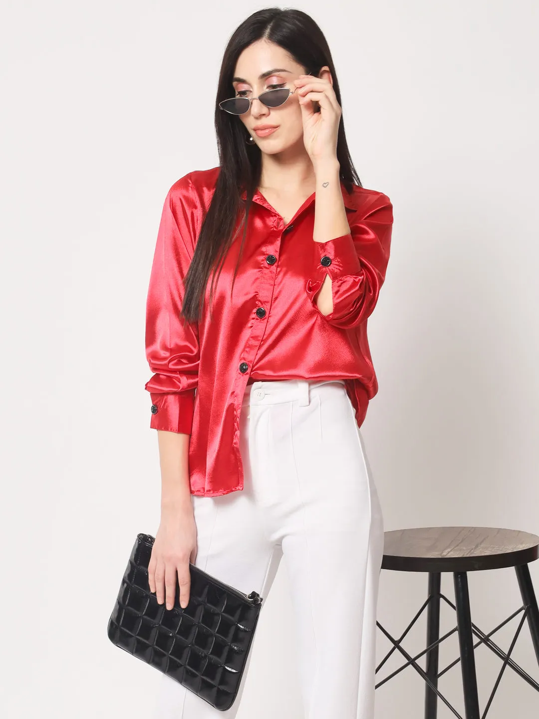 Women Red Classic Slim Fit Casual Shirt