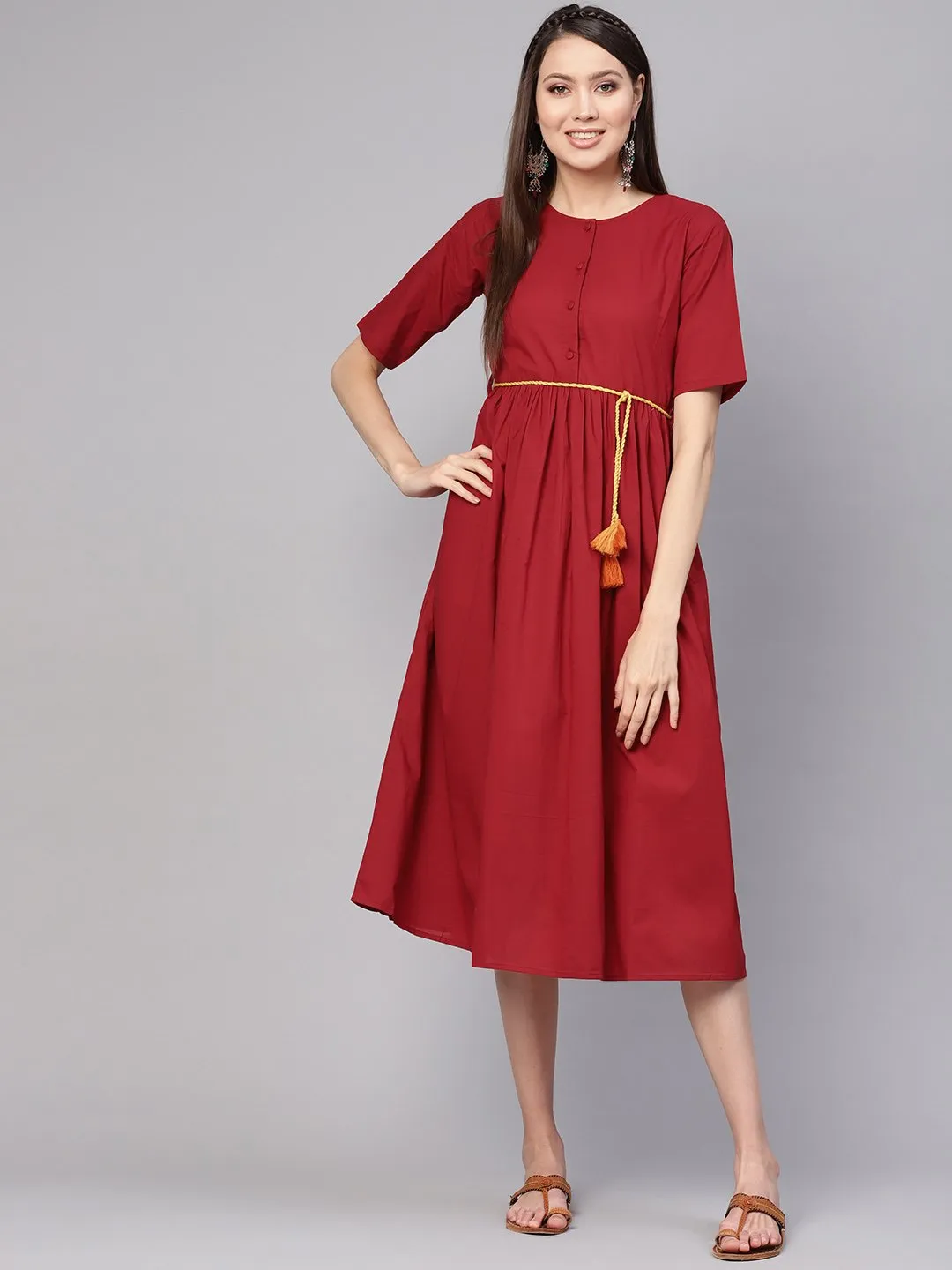 Women Red Solid Maxi Dress